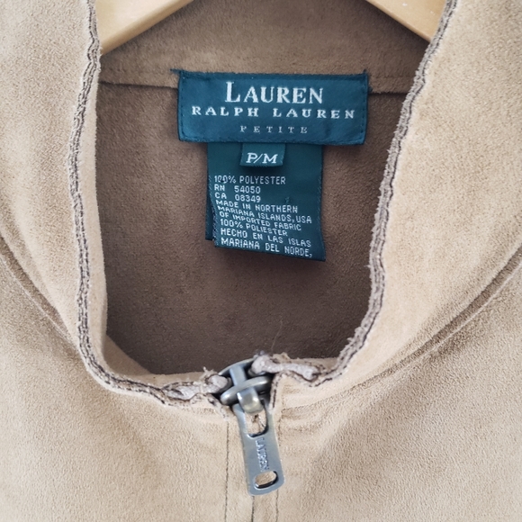 VGUC Lauren Ralph Lauren Faux Suede Leather Zip Equestrian Vest Jacket Sz MP - Picture 3 of 8